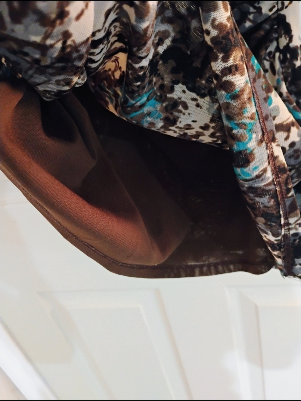 Coldwater Creek Teal Brown Cream Wrap-Style Blouse - Picture 3 of 10